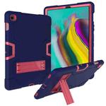 For Galaxy Tab S5e T720 Contrast Color Silicone + PC Combination Case with Holder(Navy Blue + Rose Red)