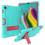 For Galaxy Tab S5e T720 Contrast Color Silicone + PC Combination Case with Holder(Aqua + Rose Red)