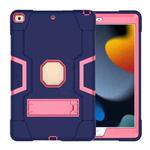For iPad 10.2 Contrast Color Silicone + PC Combination Case with Holder(Navy Blue + Rose Red)