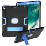 For iPad 10.5 Contrast Color Silicone + PC Combination Case with Holder(Black + Blue)