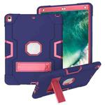 For iPad 10.5 Contrast Color Silicone + PC Combination Case with Holder(Navy Blue + Rose Red)