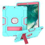 For iPad 10.5 Contrast Color Silicone + PC Combination Case with Holder(Aqua + Rose Red)
