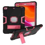 For iPad Mini 5 / 4 Contrast Color Silicone + PC Combination Case with Holder(Black + Rose Red)