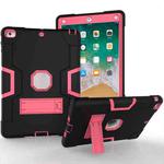 For iPad Air Contrast Color Silicone + PC Combination Case with Holder(Black + Rose Red)