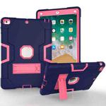 For iPad Air Contrast Color Silicone + PC Combination Case with Holder(Navy Blue + Rose Red)