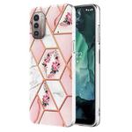 For Nokia G21 / G11 Electroplating Splicing Marble Flower Pattern TPU Shockproof Phone Case(Pink Flower)