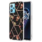 For OPPO Realme 9 Pro+ 5G Electroplating Splicing Marble Flower Pattern TPU Shockproof Phone Case(Black Flower)