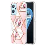 For OPPO Realme 9i / A36/A96 4G Electroplating Splicing Marble Flower Pattern TPU Shockproof Phone Case(Pink Flower)
