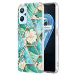 For OPPO Realme 9i /A36/A96 4G Electroplating Splicing Marble Flower Pattern TPU Shockproof Phone Case(Blue Flower)