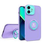 For iPhone 12 Eagle Eye Ring Holder Phone Case(Purple + Light Green)