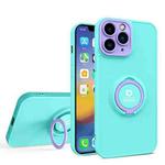 For iPhone 12 Pro Eagle Eye Ring Holder Phone Case(Light Green + Purple)