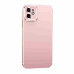 For iPhone 12 Metal Lens Liquid Silicone Phone Case(Pink)