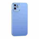 For iPhone 12 Metal Lens Liquid Silicone Phone Case(Blue)