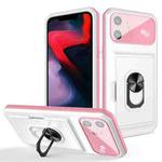 Card Ring Holder PC + TPU Phone Case For iPhone 12(White+Pink)