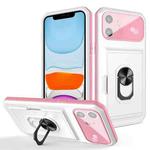 For iPhone 11 Card Ring Holder PC + TPU Phone Case (White+Pink)
