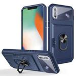 Card Ring Holder PC + TPU Phone Case For iPhone X / XS(Blue)