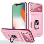Card Ring Holder PC + TPU Phone Case For iPhone XS Max(Pink+Wine Red)