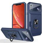 Card Ring Holder PC + TPU Phone Case For iPhone XR(Blue)