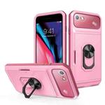 Card Ring Holder PC + TPU Phone Case For iPhone SE 2022 / SE 2020 / 8 / 7(Pink+Wine Red)