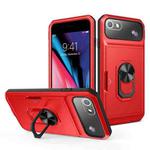 Card Ring Holder PC + TPU Phone Case For iPhone SE 2022 / SE 2020 / 8 / 7(Red+Black)