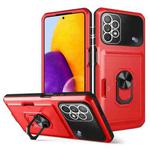 For Samsung Galaxy A32 4G Card Ring Holder PC + TPU Phone Case(Red+Black)