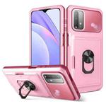 For Xiaomi Redmi Note 9 4G Card Ring Holder PC + TPU Phone Case(Pink+Wine Red)