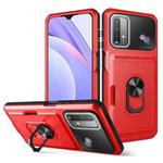 For Xiaomi Redmi Note 9 4G Card Ring Holder PC + TPU Phone Case(Red+Black)