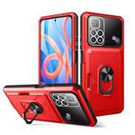 For Xiaomi Redmi Note 11 5G Card Ring Holder PC + TPU Phone Case(Red+Black)