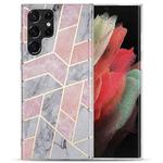 For Samsung Galaxy S22 Ultra 5G Electroplating IMD Marble TPU Phone Case(Pink Grey)