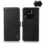 For Xiaomi Redmi 10C KHAZNEH Side-Magnetic Litchi Genuine Leather RFID Phone Case(Black)