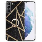 For Samsung Galaxy S22 5G Electroplating IMD Marble TPU Phone Case with Ring(Black)