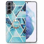 For Samsung Galaxy S22+ 5G Electroplating IMD Marble TPU Phone Case with Ring(Blue)