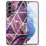 For Samsung Galaxy S21 5G Electroplating IMD Marble TPU Phone Case with Ring(Purple)