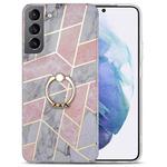For Samsung Galaxy S21 FE 5G Electroplating IMD Marble TPU Phone Case with Ring(Pink Grey)