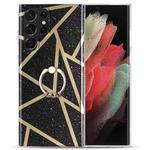 For Samsung Galaxy S22 Ultra 5G Electroplating IMD Marble TPU Phone Case with Ring(Black)