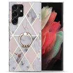 For Samsung Galaxy S21 Ultra 5G Electroplating IMD Marble TPU Phone Case with Ring(Light Pink Grey)