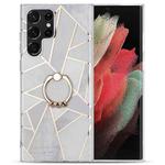For Samsung Galaxy A12 / M12 Electroplating IMD Marble TPU Phone Case with Ring(Grey)