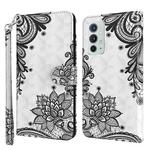 For OnePlus 9RT 5G 3D Painting Pattern TPU + PU Leather Phone Case(Diagonal Black Flower)