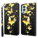 For OnePlus Nord 2 5G 3D Painting Pattern TPU + PU Leather Phone Case(Gold Butterfly)