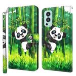For OnePlus Nord 2 5G 3D Painting Pattern TPU + PU Leather Phone Case(Panda Climbing Bamboo)