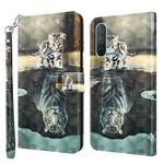 For OnePlus Nord CE 5G 3D Painting Pattern TPU + PU Leather Phone Case(Cat Tiger)
