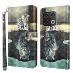 For OnePlus 10 Pro 3D Painting Pattern TPU + PU Leather Phone Case(Cat Tiger)
