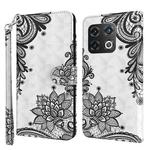 For OnePlus 10 Pro 3D Painting Pattern TPU + PU Leather Phone Case(Diagonal Black Flower)