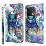 For OnePlus 10 Pro 3D Painting Pattern TPU + PU Leather Phone Case(Watercolor Owl)