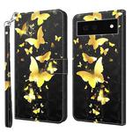 For Google Pixel 6 3D Painting Pattern TPU + PU Leather Phone Case(Gold Butterfly)