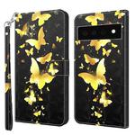 For Google Pixel 6 Pro 3D Painting Pattern TPU + PU Leather Phone Case(Gold Butterfly)