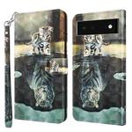 For Google Pixel 7 5G 3D Painting Pattern TPU + PU Leather Phone Case(Cat Tiger)