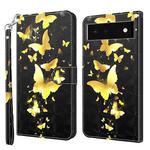 For Google Pixel 7 Pro 5G 3D Painting Pattern TPU + PU Leather Phone Case(Gold Butterfly)