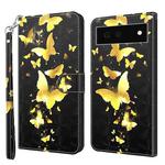 For Google Pixel 6a 3D Painting Pattern TPU + PU Leather Phone Case(Gold Butterfly)