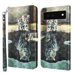 For Google Pixel 6a 3D Painting Pattern TPU + PU Leather Phone Case(Cat Tiger)